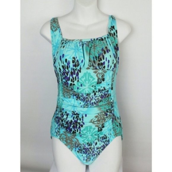 Tummy control Blue One Piece Swimsuit Sz.10 Swim - Picture 2 of 14